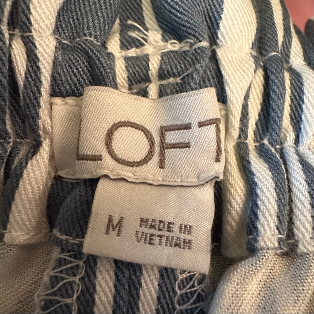 LOFT | Striped High Rise Paperbag Elastic Waist Tapered Pant Blue Size Medium - Picture 6 of 8